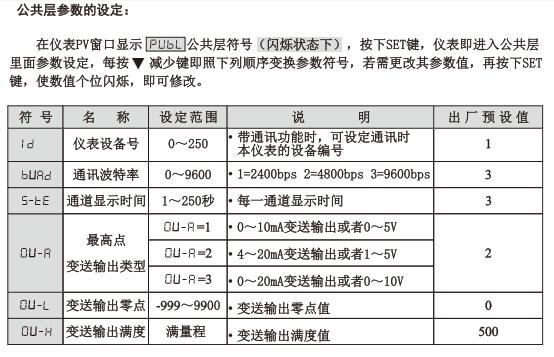 XMDA-6000公共層參數設定